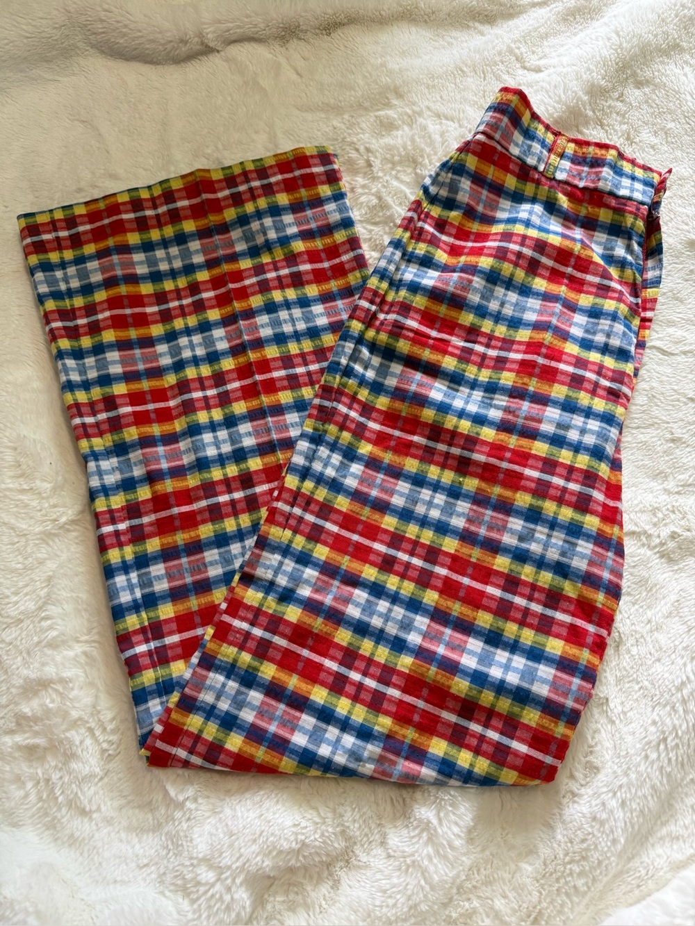 Vintage Women’s 70’s Style Bright Multi-Color Plaid Palazzo Pants